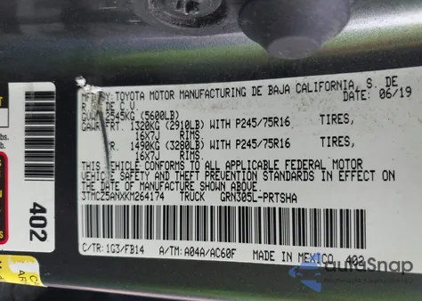 2019 Toyota Tacoma Sr V6 z USA, uszkodzony, nr VIN 3TMCZ5ANXKM264174